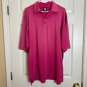 FJ FootJoy Pink Striped Golf Short Sleeve Polo Men Size L
